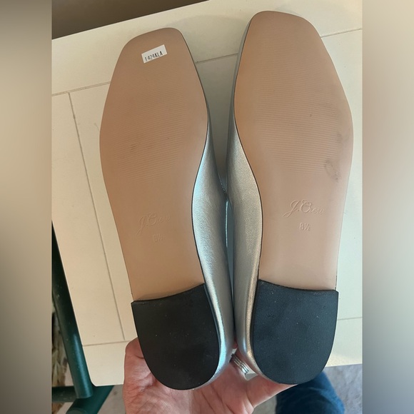 J. Crew Silver Square Toe Anya Mary Jane Ballet Flat Leather - Picture 4 of 11